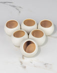 Set de 6 Mezcaleros de Cerámica Blanco con Mostaza