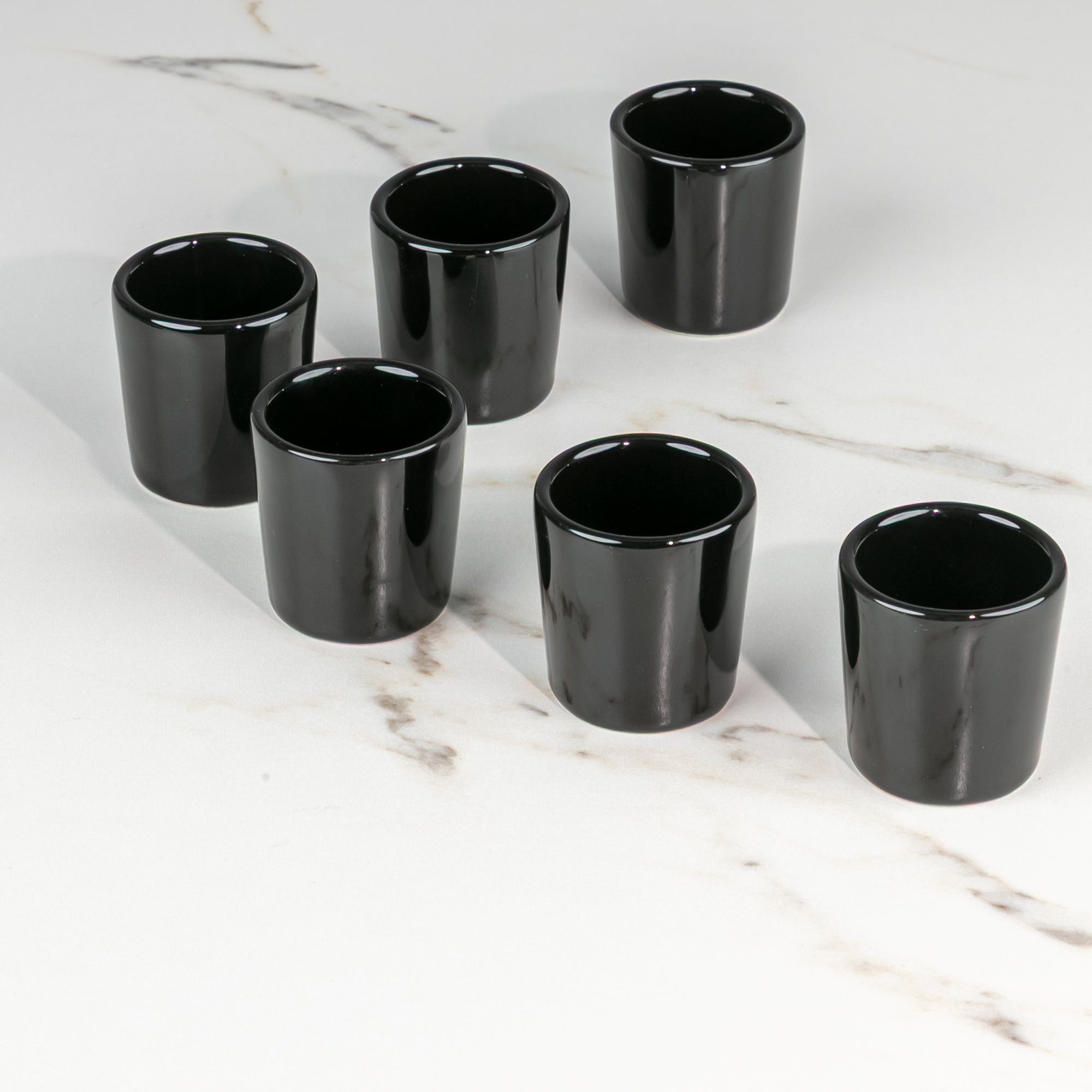 Set de 6 mezcaleros de Cerámica Negro Brillante